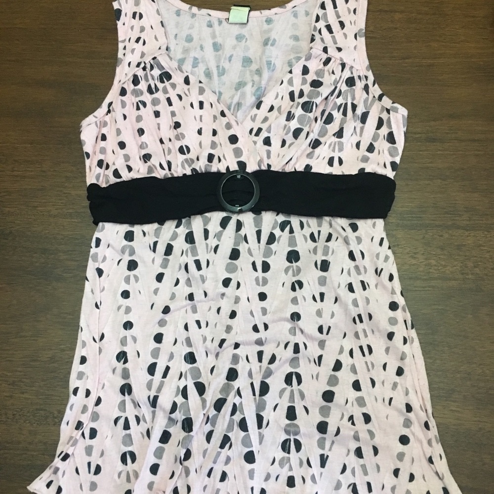 V.1 Couture Pink Polka Dot Empire Waist Shirt sz L